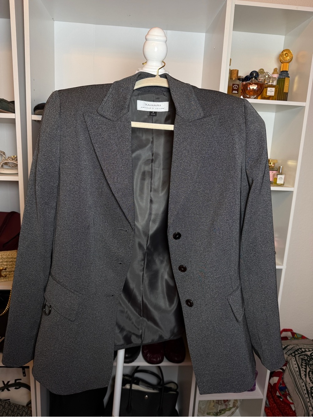 Tahari Charcoal Gray Single-Breasted Blazer